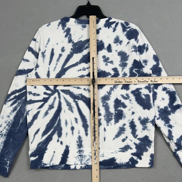 J Crew Sweatshirt Womens Medium Blue White Tie Dye Crew Casual Lounge Coastal - Picture 10 of 14